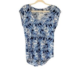 Loft blue Hawaiian paisley‎ linen cap sleeve top blouse. Size S